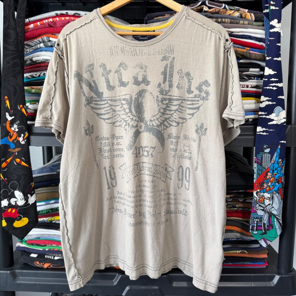 Y2K Tan Nautica Jeans Co Aviation Graphic T-Shirt XL